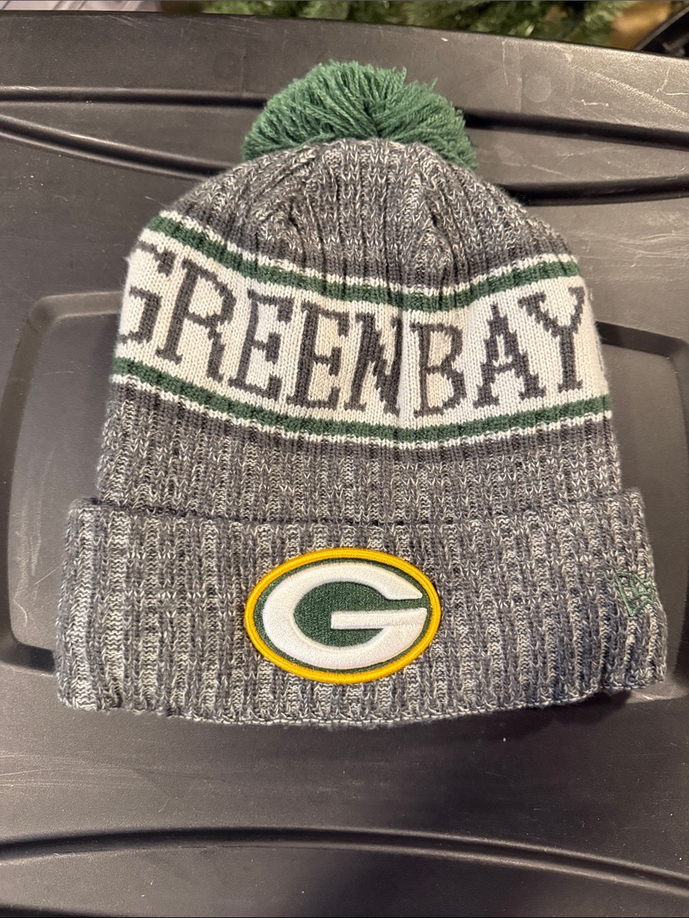 Green Bay Kids Pom Beanie Hat - Gray & Green